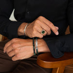 Rayhan - Gevlochten groene leren armband met sterlingzilver 5,5 mm