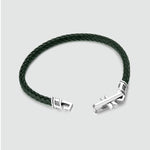 Rayhan - Braided Green Leather Bracelet with Sterling Silver 5.5mm - Top Angle View - NineTwoFive