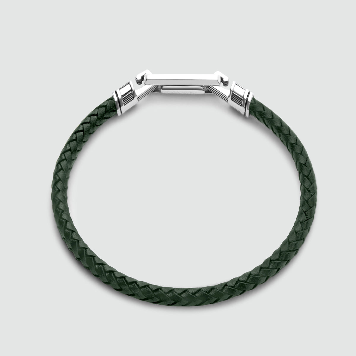 Rayhan - Braided Green Leather Bracelet with Sterling Silver 5.5mm - Top View - NineTwoFive