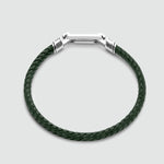 Rayhan - Braided Green Leather Bracelet with Sterling Silver 5.5mm - Top View - NineTwoFive