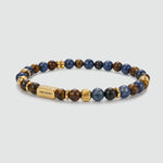 Side view of the Halloween Treat 6mm tiger eye and blue lace agate beaded bracelet
