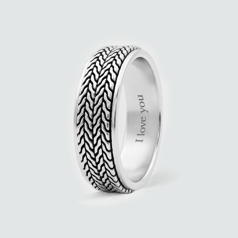 Inside of the Hani spinner ring with a personal engraving