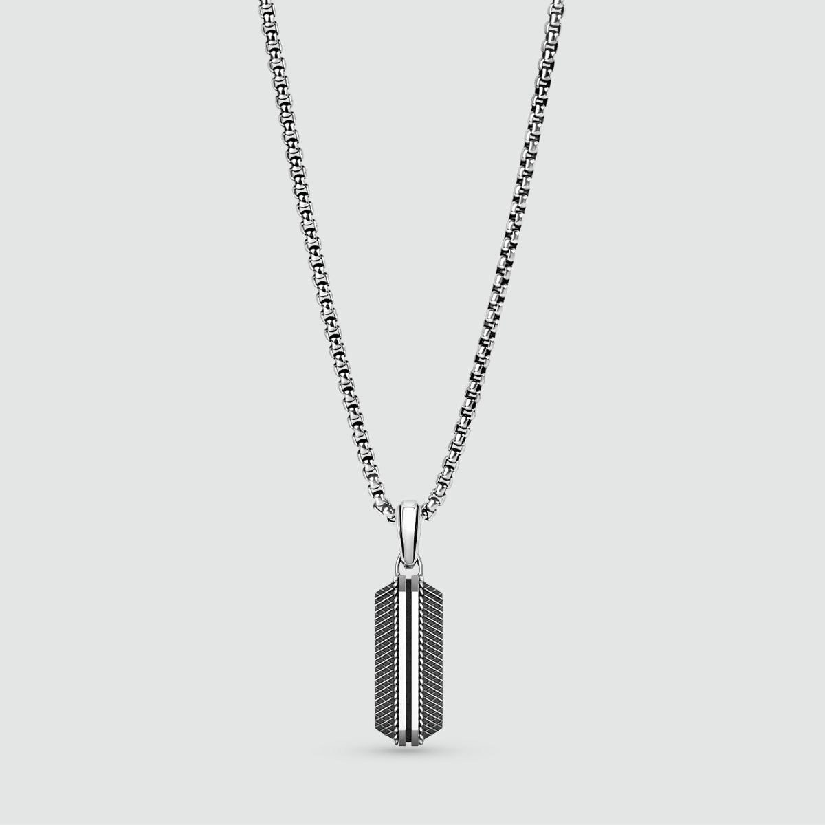 Front view of Kaliq oxidised sterling silver pendant for men by Ninetwofive