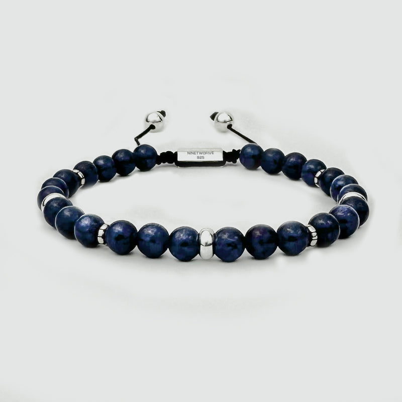 Kadar – Verstellbares Armband aus Lapislazuli-Perlen in Silber, 6 mm