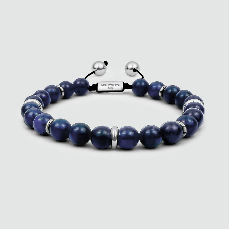 Kadar – Verstellbares Armband aus Lapislazuli-Perlen in Silber, 8 mm