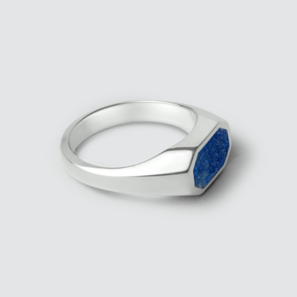 An engraved Rafiq - Elegant Lapis Lazuli Signet Ring 7mm with a blue stone.