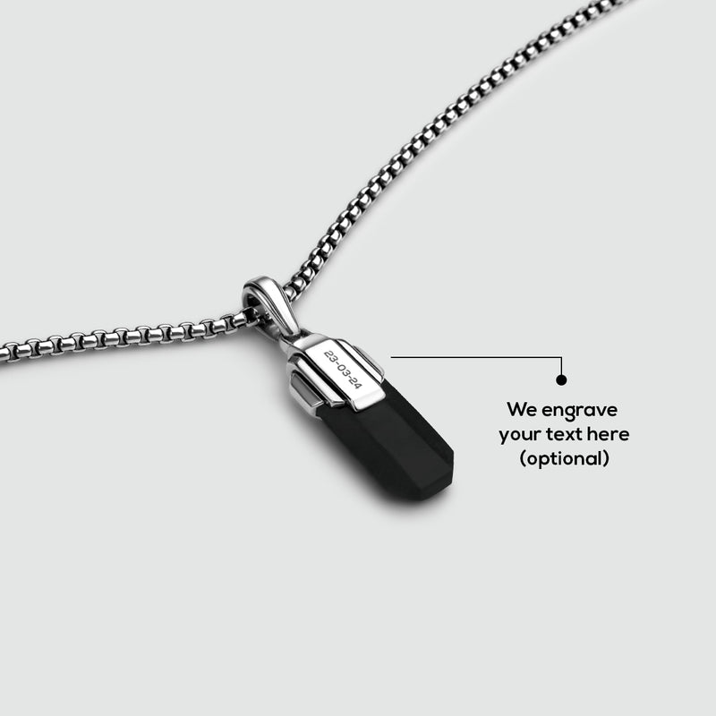 Tahsin - Art Deco Silver Black Onyx Pendant - NineTwoFive