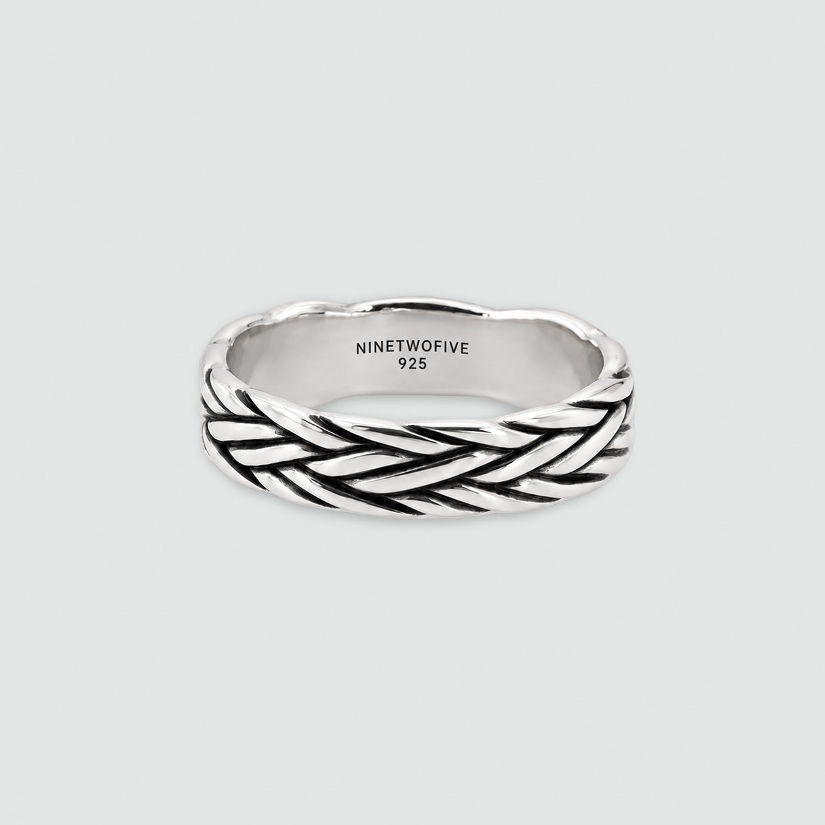 Back view of the Latif sterling silver braided ring