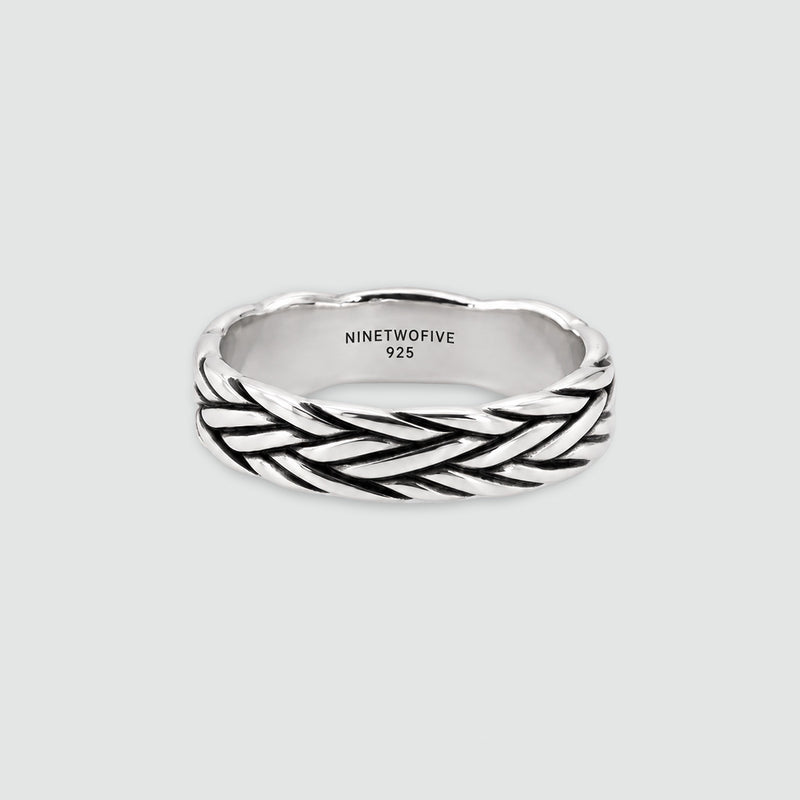 Back view of the Latif sterling silver braided ring