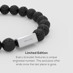 close up of the black lava stone men's bracelet from Ninetwofive. 