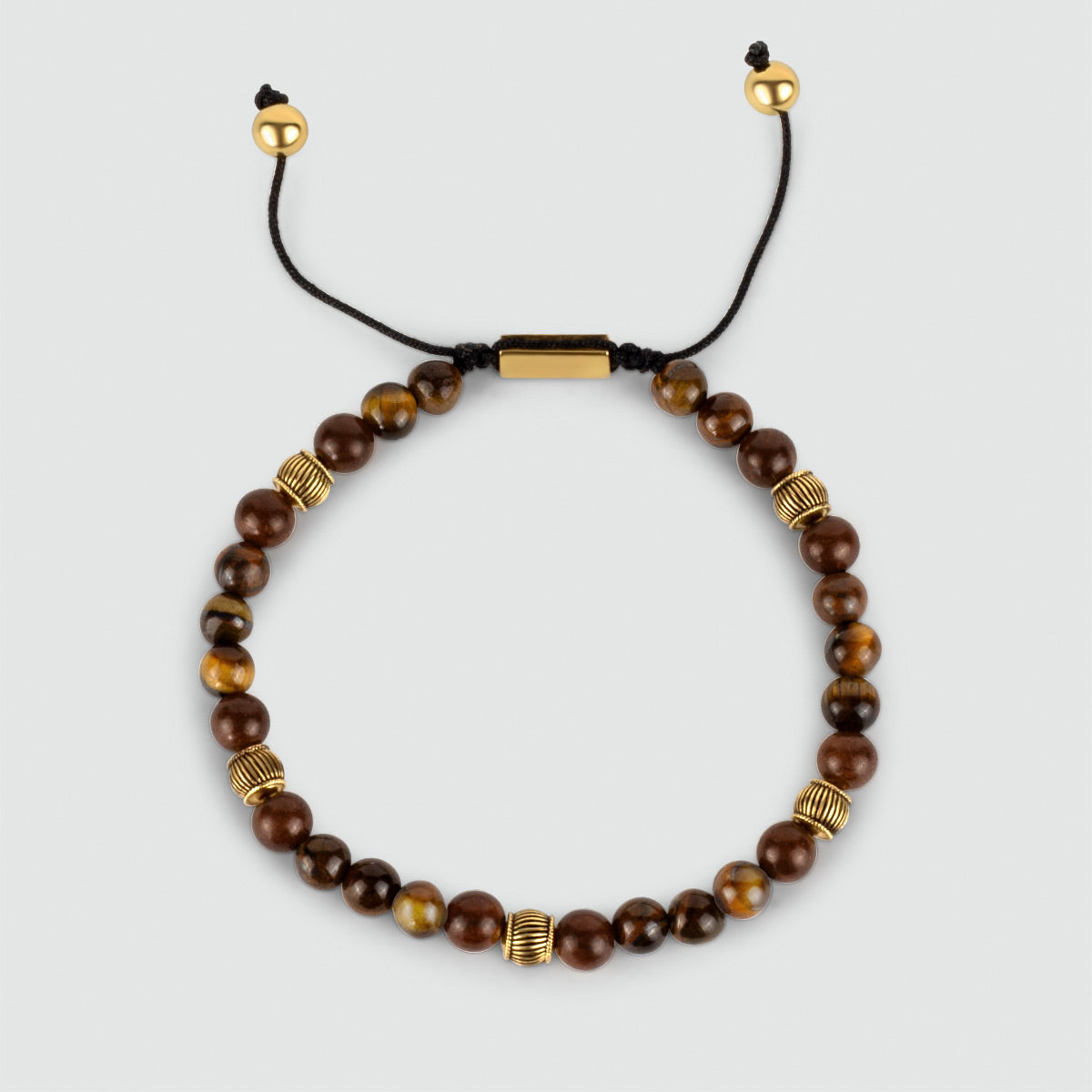 Kaliq - Verstellbares Tigerauge Perlenarmband in Gold 6mm mit Tigeraugensteinen.
