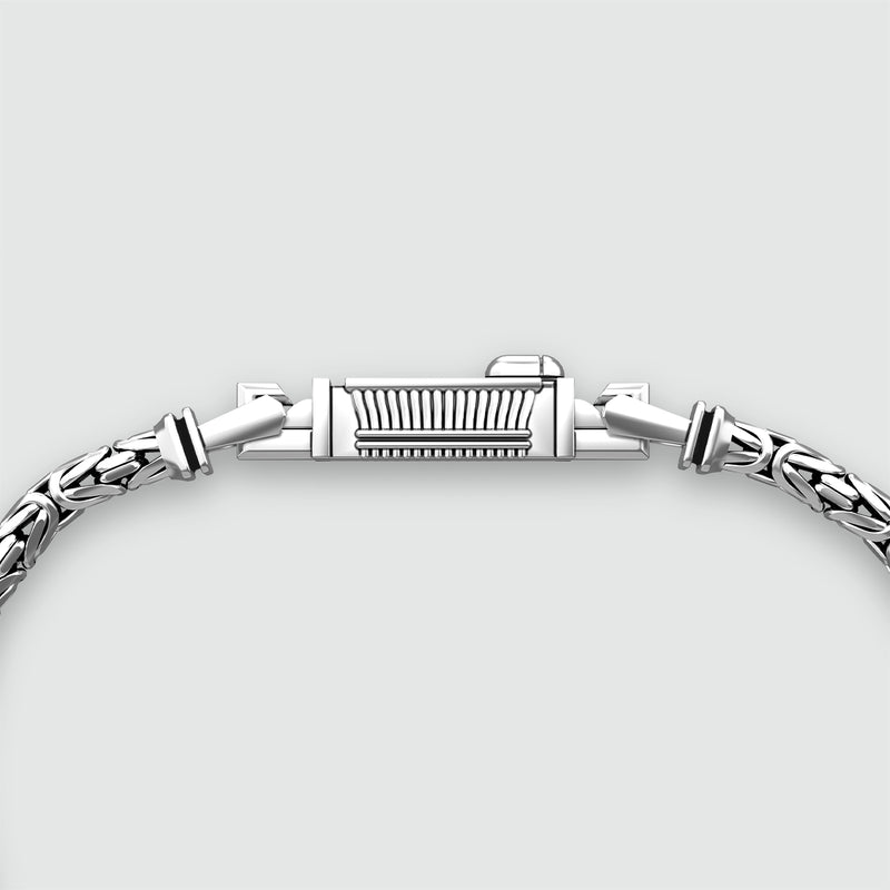 top view of Ramsi sterling silver Byzantine bracelet for men. Ninetwofive