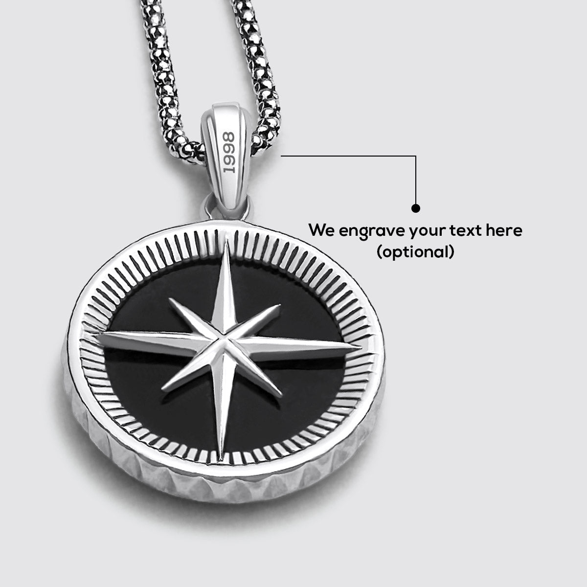 【Miansai】Compass Onyx Necklace,Sterling Silver Sterling Silver Onyx Compass Pendant for Men - Safar