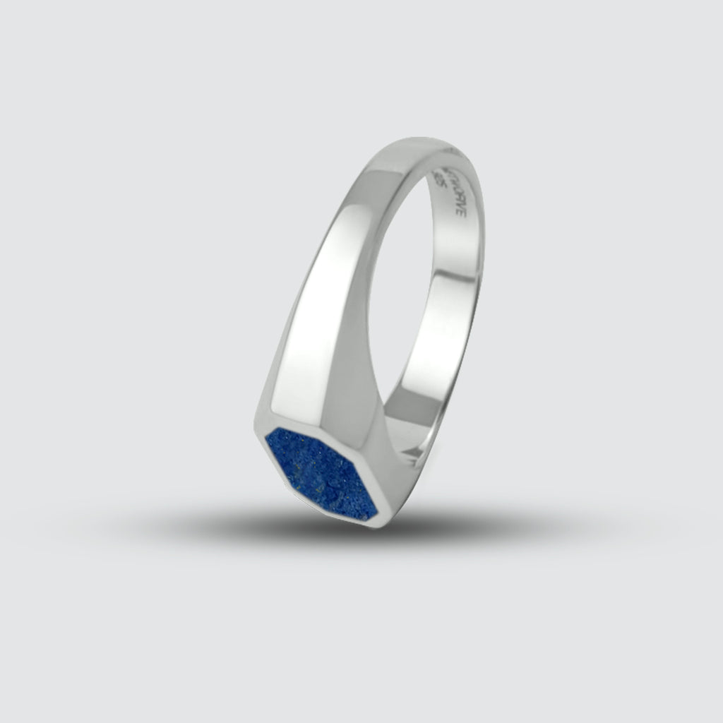 An engraved Rafiq - Elegant Lapis Lazuli Signet Ring 7mm with a blue stone.