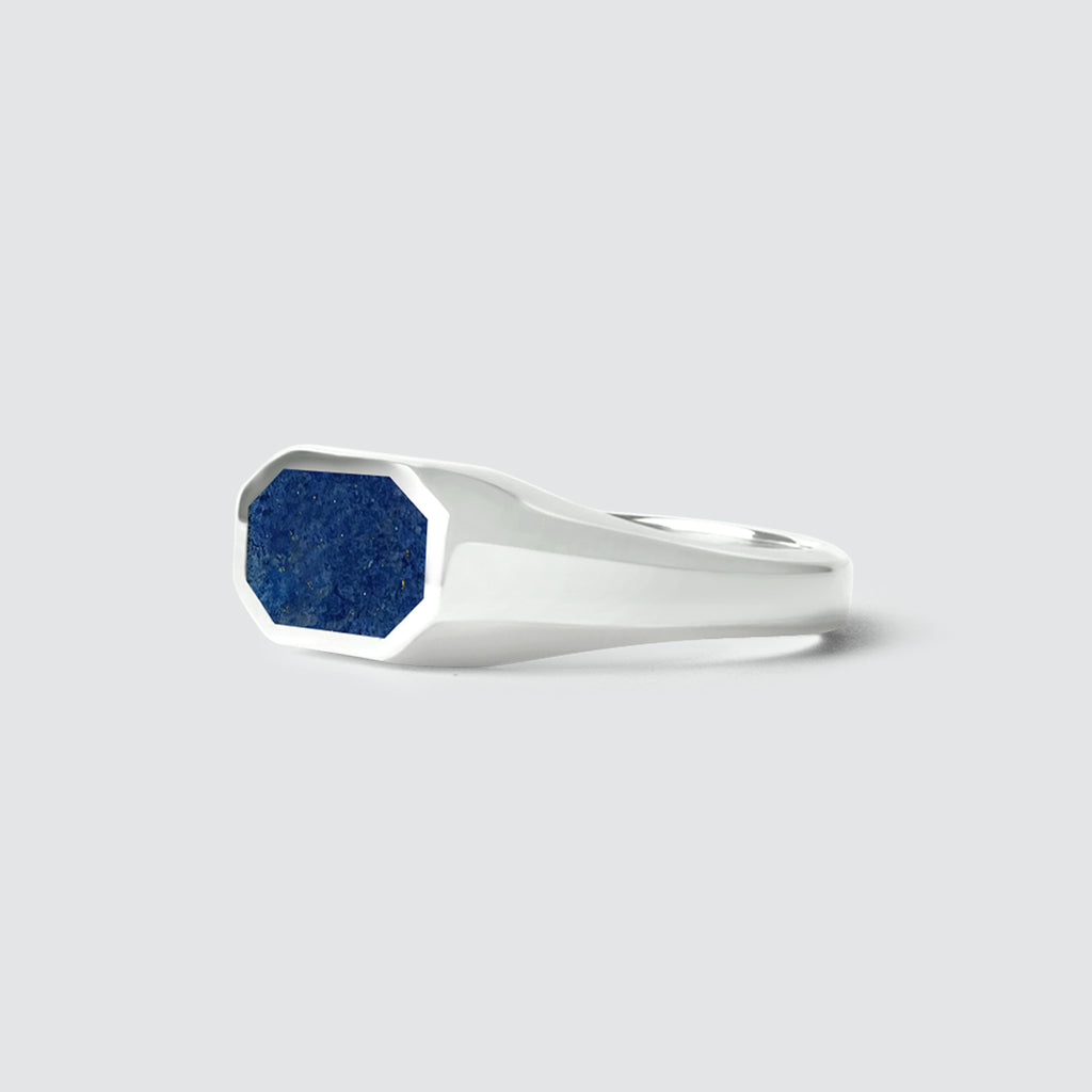 A Rafiq - Elegant Lapis Lazuli Signet Ring 7mm with a lapis stone.