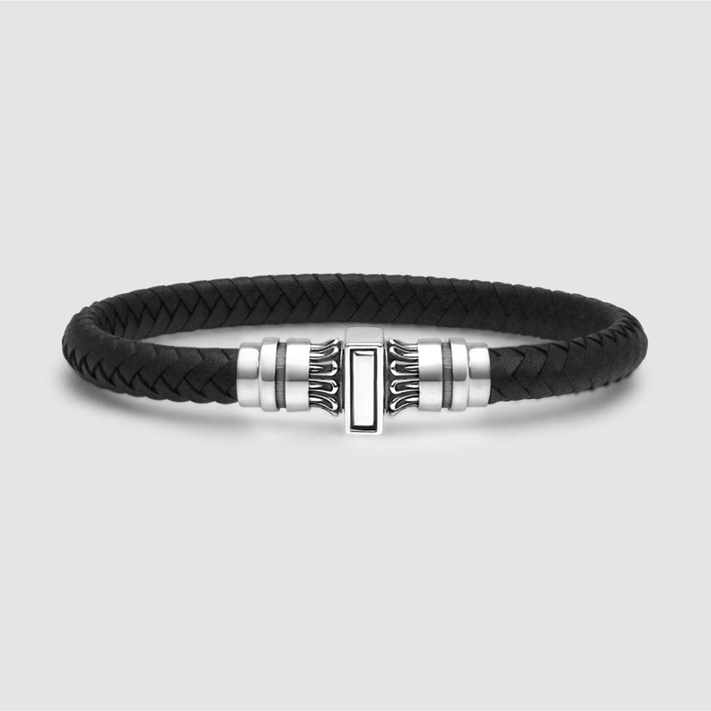 Mirel - Genuine Black Leather Bracelet with Sterling Silver 7mm