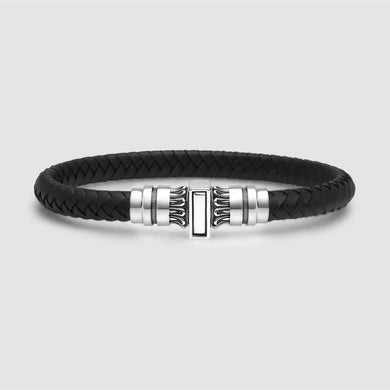 Mirel - Genuine Black Leather Bracelet with Sterling Silver 7mm