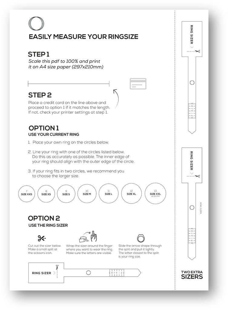 A sheet of paper with instructions for measuring your ring size.