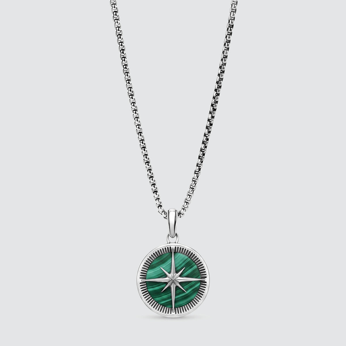 Safar - Sterling Silver Malachite Compass Pendant - NineTwoFive