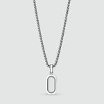 Vue de face du pendentif et de la chaîne en argent en forme d'arche Durwas. NineTwoFive