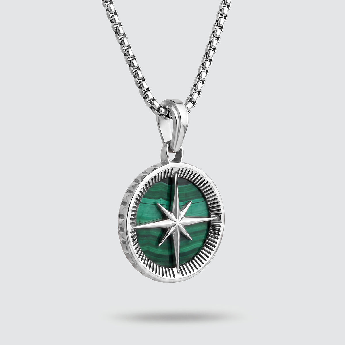 Safar - Sterling Silver Malachite Compass Pendant - NineTwoFive