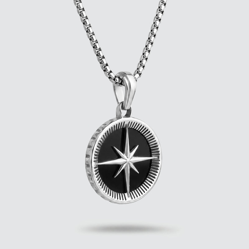Safar - Sterling Silver Onyx Compass Pendant - NineTwoFive