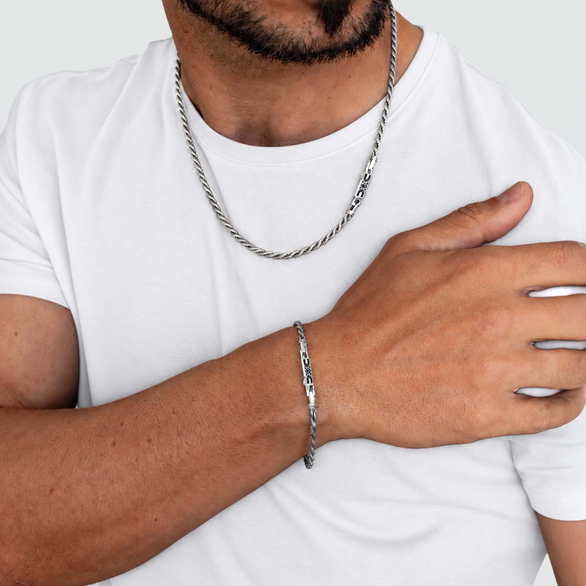 Munir rope bracelet shown with the matching Munir rope chain
