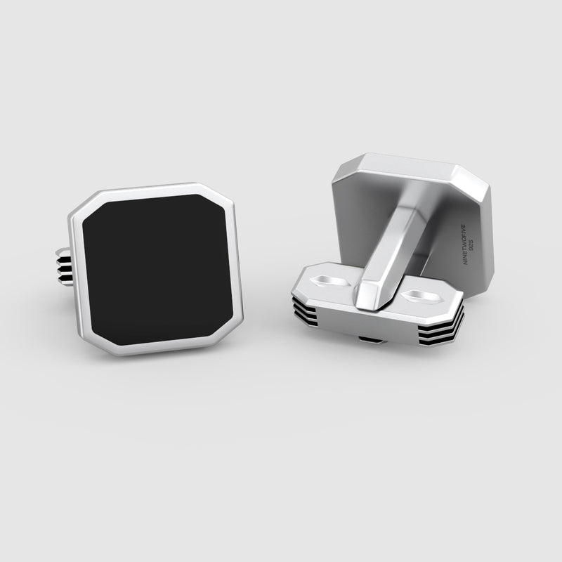 Boutons de manchette homme Nael Onyx Noir avec gravure, pour des bijoux personnalisés, Ninetwofive.