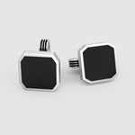 Vooraanzicht van de Nael sterling zilveren Black Onyx manchetknopen voor heren van Ninetwofive.