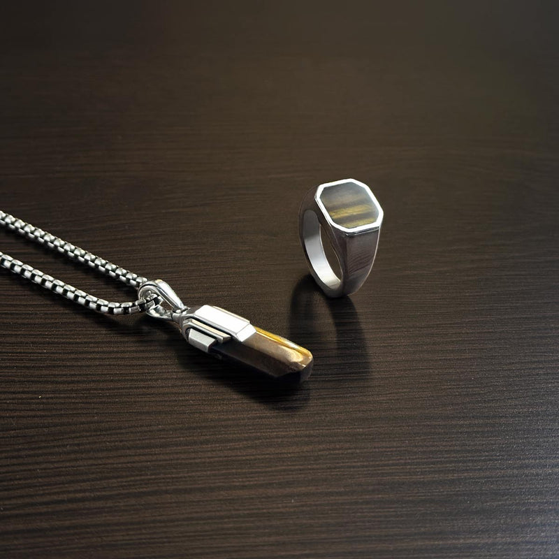 Tahqim - Art Deco Silver Tiger Eye Pendant - NineTwoFive