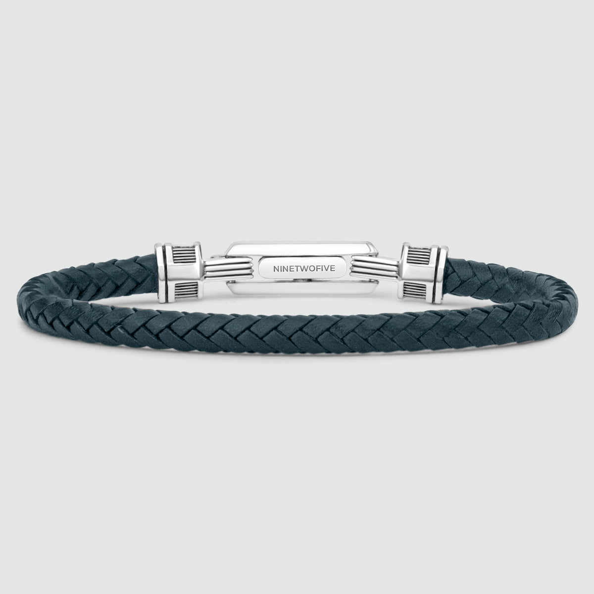 Razin - Braided Navy Blue Leather Bracelet with Sterling Silver 5.5mm - Back View - NineTwoFive