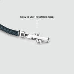 Razin - Braided Navy Blue Leather Bracelet with Sterling Silver 5.5mm - Rotatable Clasp Detail - NineTwoFive