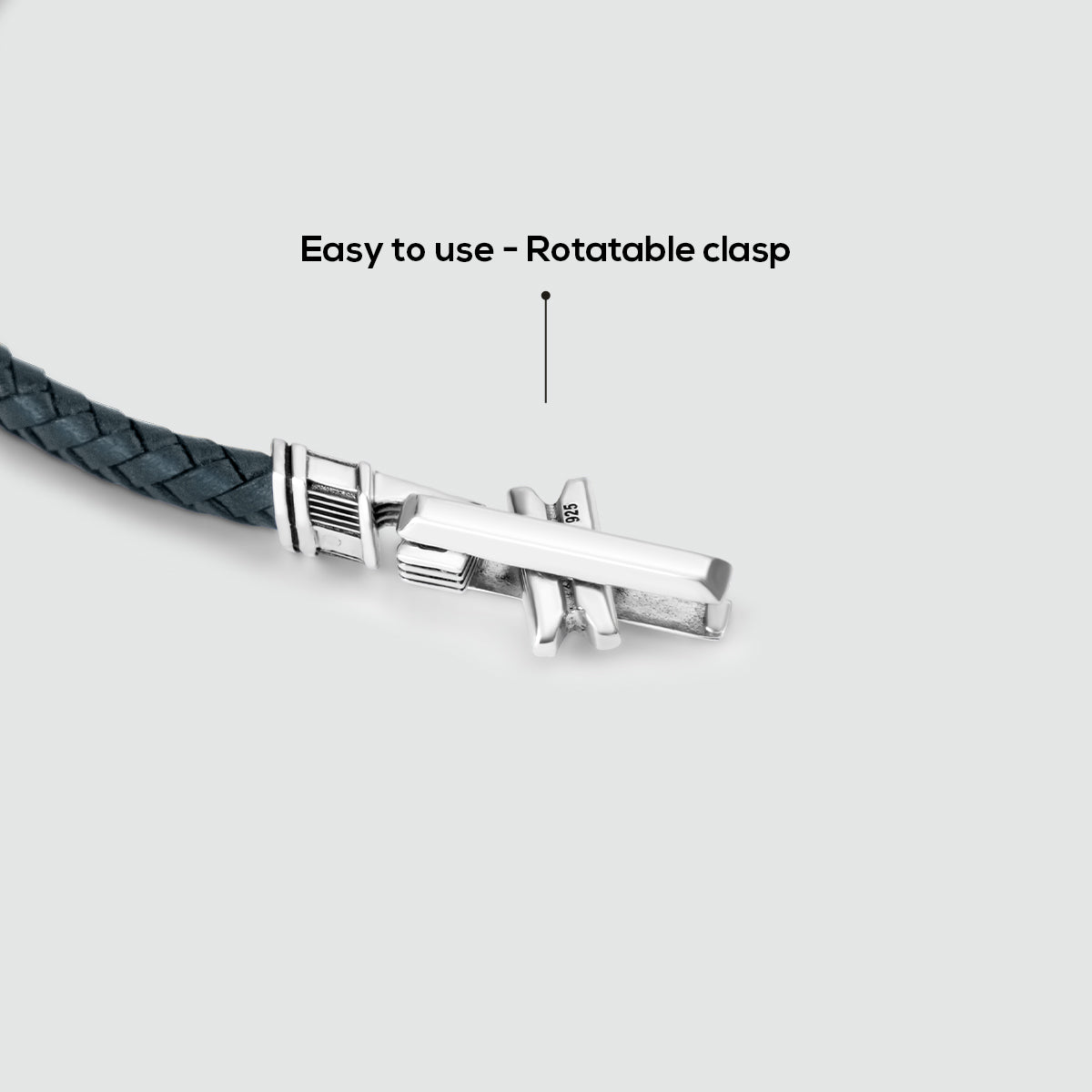 Razin - Braided Navy Blue Leather Bracelet with Sterling Silver 5.5mm - Rotatable Clasp Detail - NineTwoFive