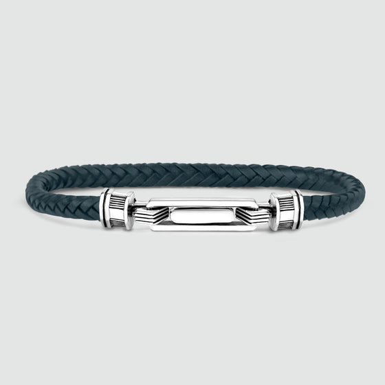 Razin - Braided Navy Blue Leather Bracelet with Sterling Silver 5.5mm - Front View - NineTwoFive
