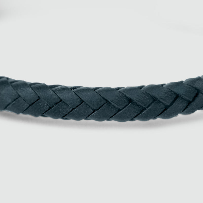 Razin - Braided Navy Blue Leather Bracelet with Sterling Silver 5.5mm - Leather Detail - NineTwoFive