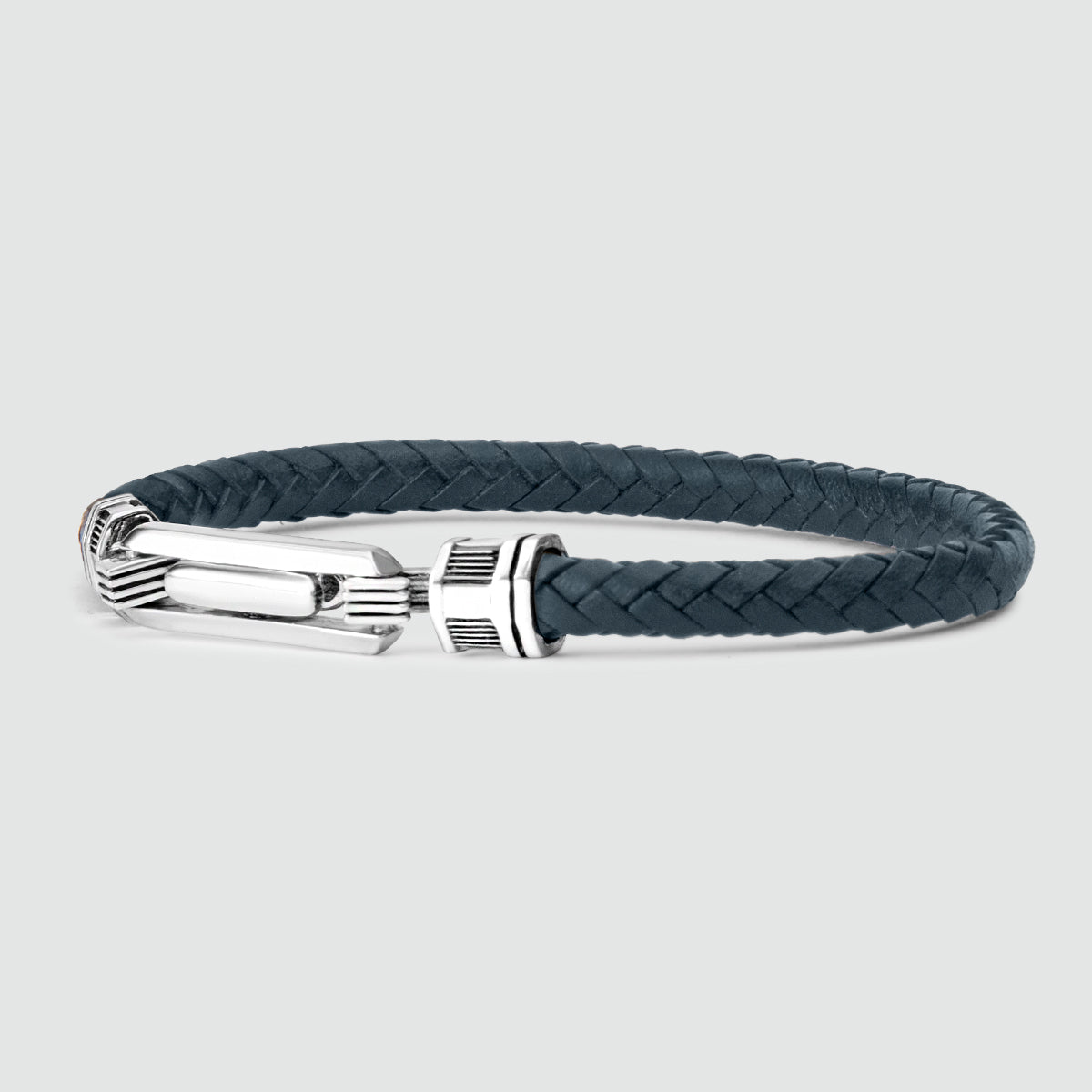 Razin - Braided Navy Blue Leather Bracelet with Sterling Silver 5.5mm - Side View - NineTwoFive