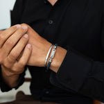 Razin - Gevlochten marineblauwe leren armband met sterlingzilver 5,5 mm