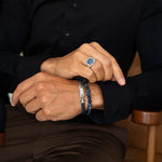 Azraq - Blue Beaded Bracelet 6mm - Styled with Signet Ring and Leather Bracelet - NineTwoFive