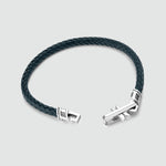 Razin - Braided Navy Blue Leather Bracelet with Sterling Silver 5.5mm - Top Angle View - NineTwoFive
