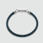 Razin - Braided Navy Blue Leather Bracelet with Sterling Silver 5.5mm - Top View - NineTwoFive