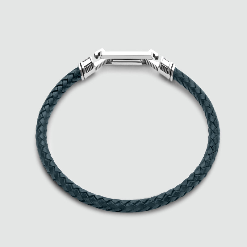 Razin - Braided Navy Blue Leather Bracelet with Sterling Silver 5.5mm - Top View - NineTwoFive
