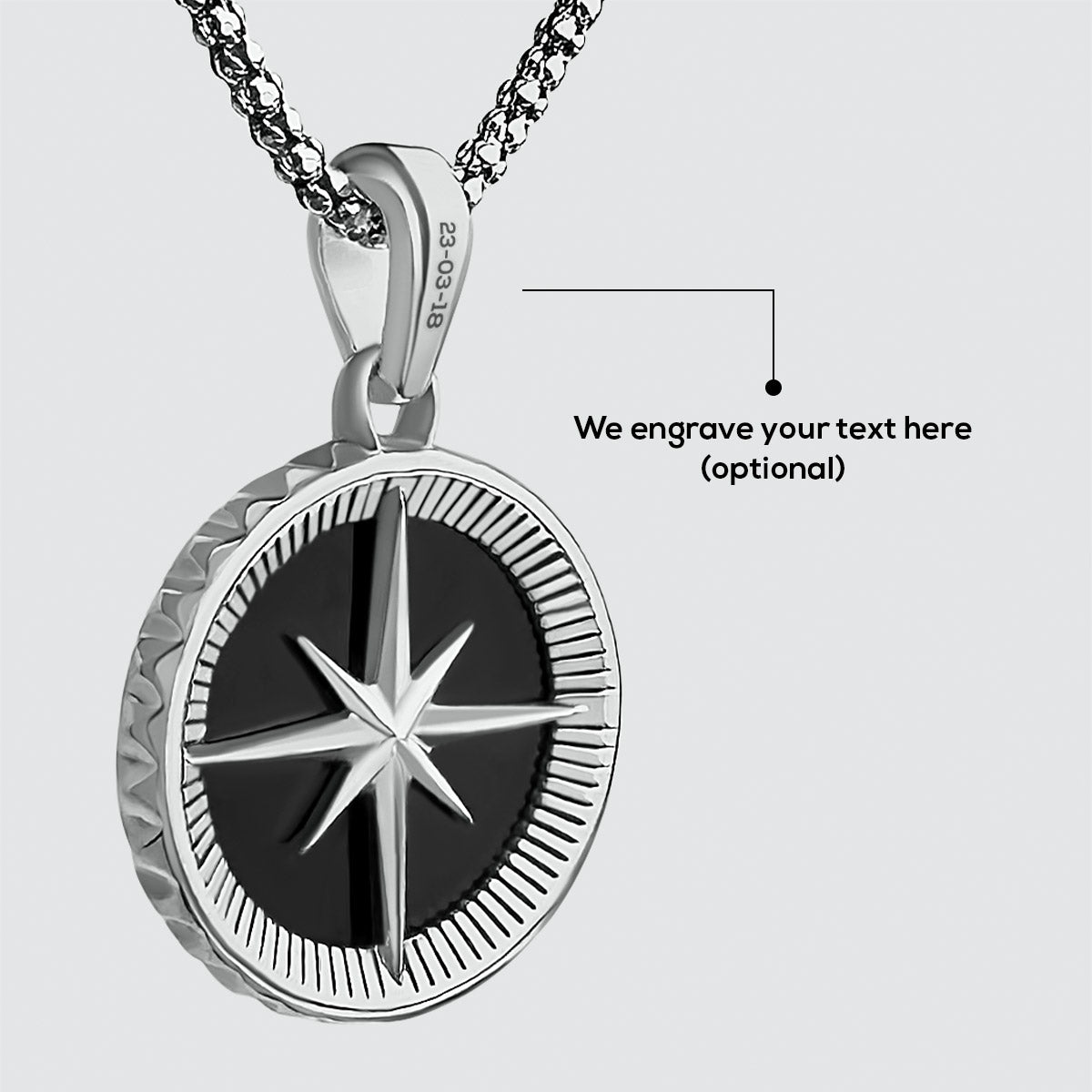 Onyx pendant with engravable option for Engraved silver pendant for personalised jewellery.