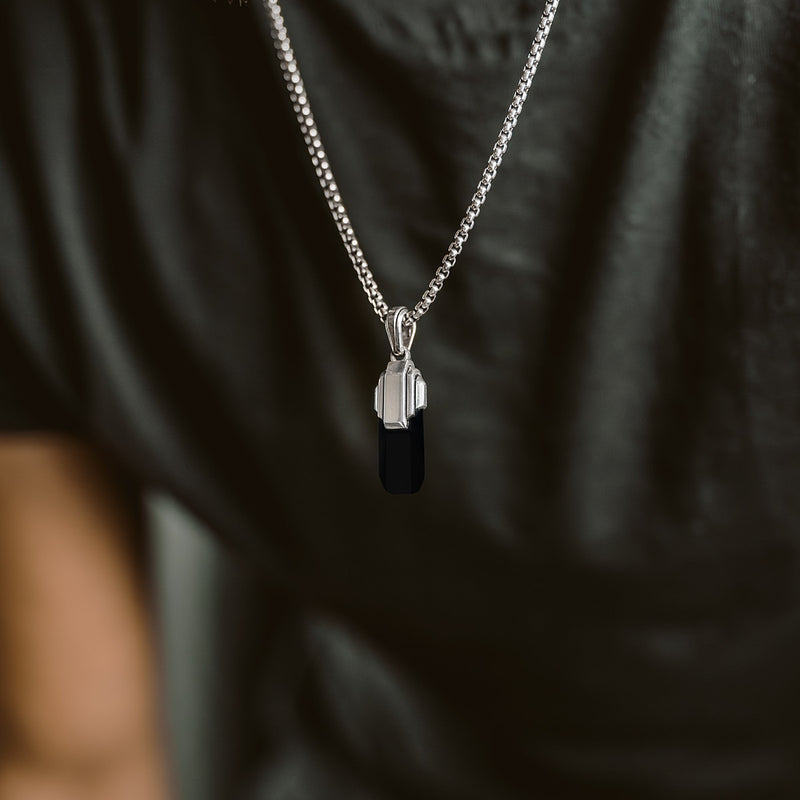 Tahsin - Art Deco Silver Black Onyx Pendant - NineTwoFive
