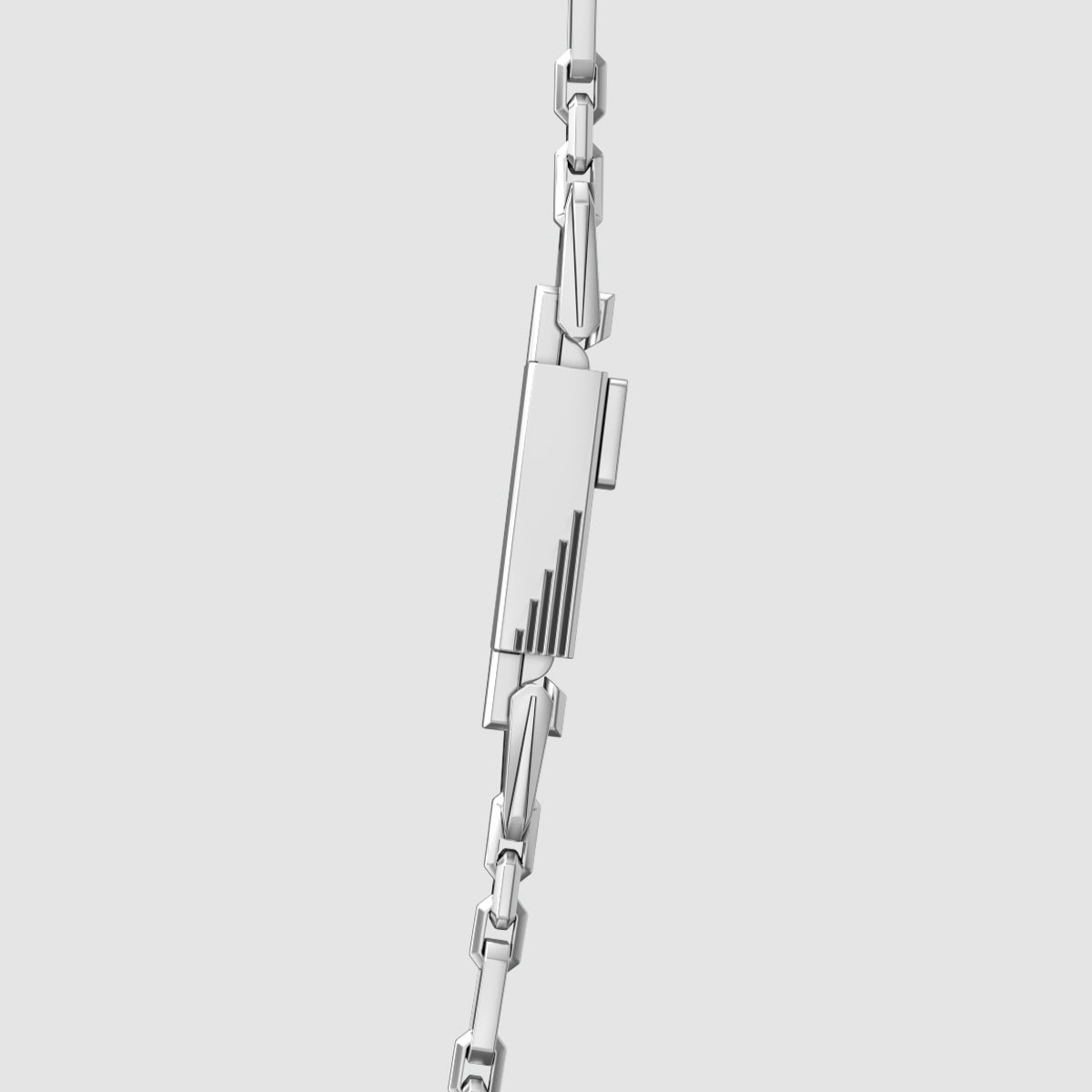 Detailed view of Qaws 925 sterling silver chain link lock. Ninetwofive