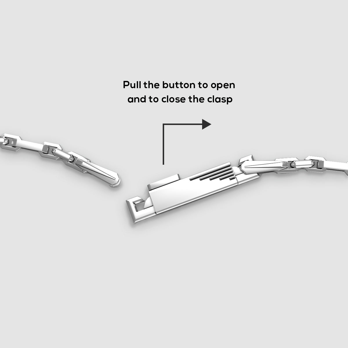 Clasp lock view of the Qaws mens sterling silver chain by Ninetwofive, showing how to open and close the lock.