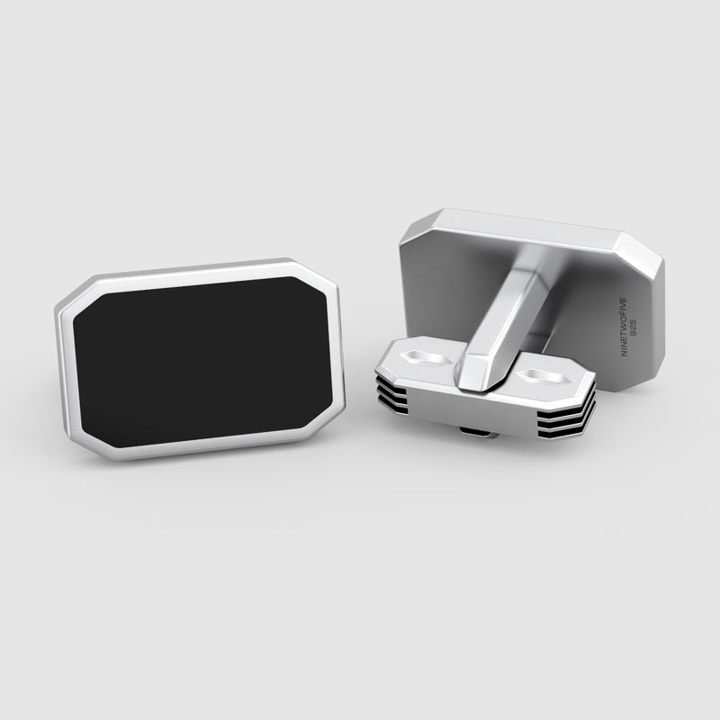 Boutons de manchette pour homme « Rael Black Onyx » avec option de gravure pour des bijoux personnalisés, disponibles sur Ninetwofive.