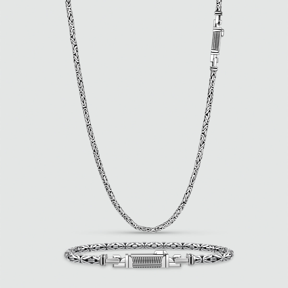 Front view of ramsi mens silver bracelet and chain from Ninetwofive.