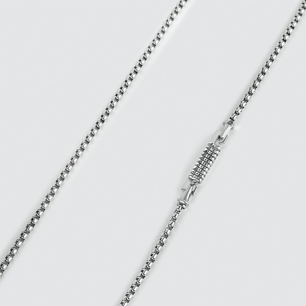 A Kamal - Sterling Silver Box Chain Necklace 3mm on a white background.