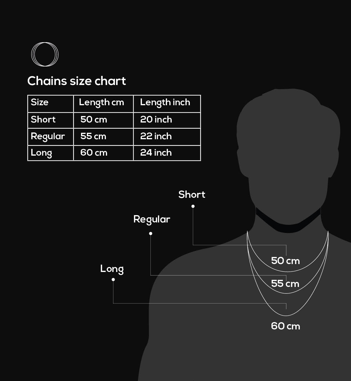 size chart of the silver chain for men from Ninetwofive.