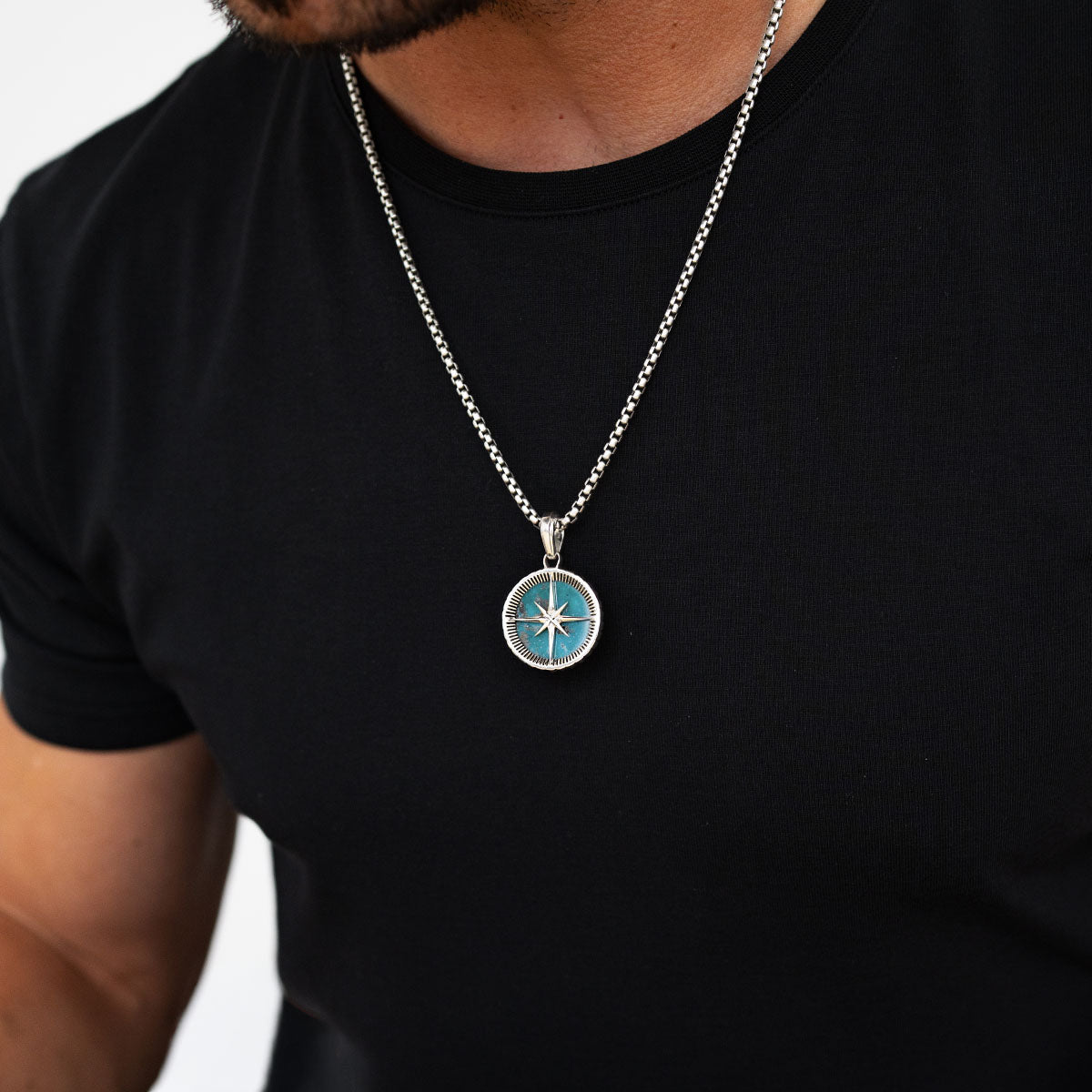 Safar - Sterling Silver Turquoise Compass Pendant - NineTwoFive